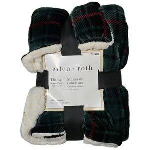 Allen Roth Green Plaid Throw Blanket 50‎ x 60 Sherpa Trim Cozy Warm (AA)